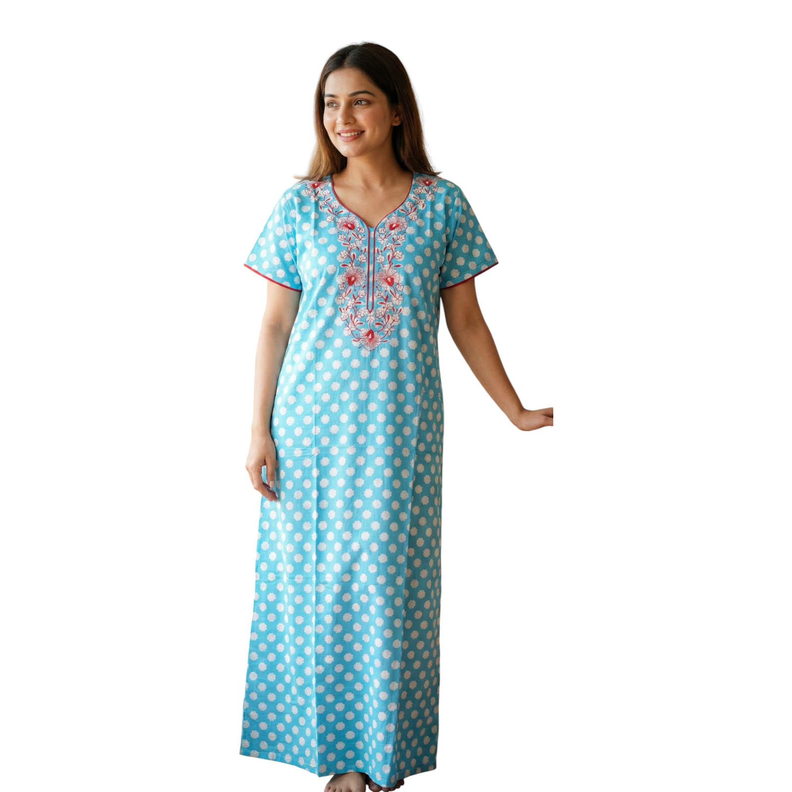 Satyam Nighties Women’s A-Line Cotton Nighty | Regular Size Night Dress | Soft & Breathable Sleepwear | Comfortable Length 55 Inch