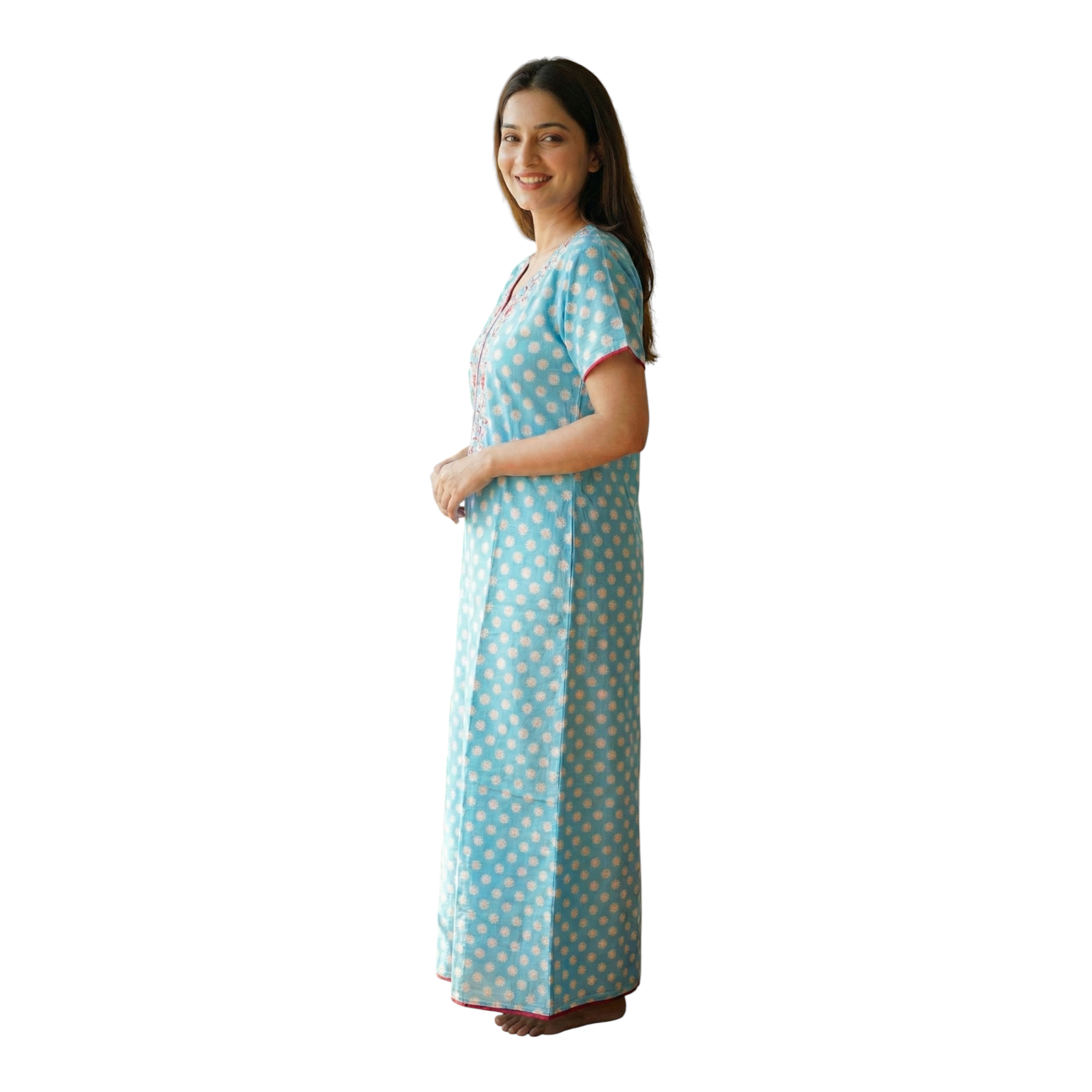 Satyam Nighties Women’s A-Line Cotton Nighty | Regular Size Night Dress | Soft & Breathable Sleepwear | Comfortable Length 55 Inch