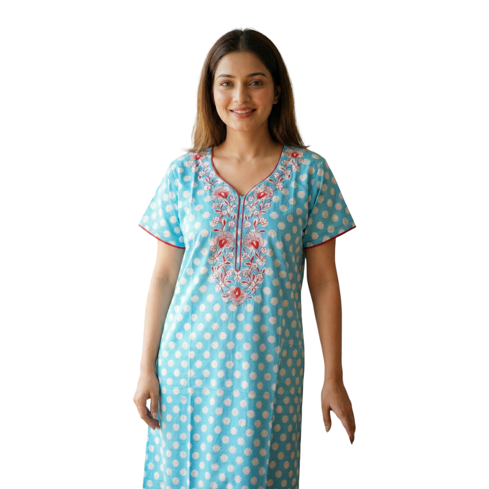Satyam Nighties Women’s A-Line Cotton Nighty | Regular Size Night Dress | Soft & Breathable Sleepwear | Comfortable Length 55 Inch