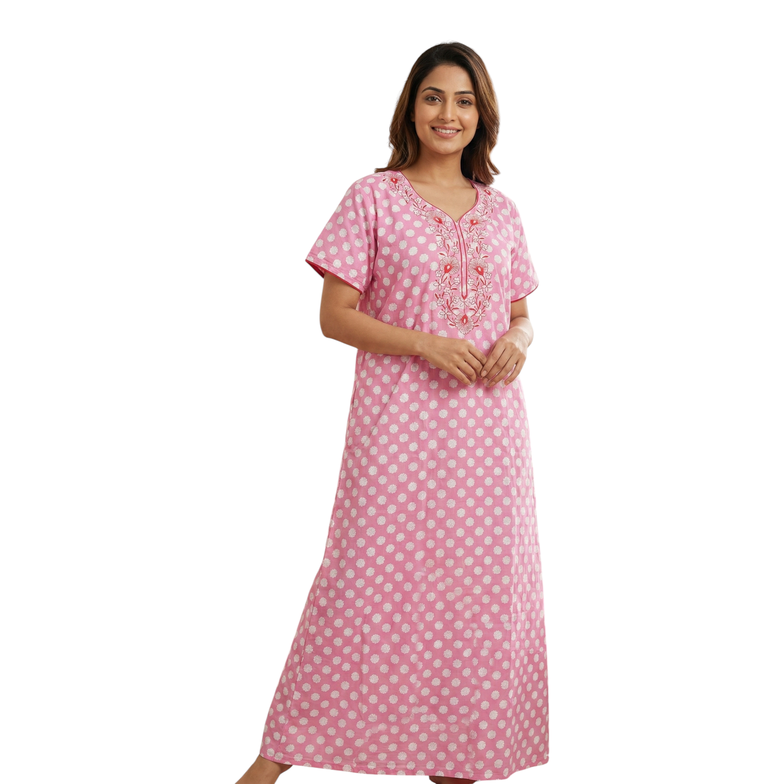 Satyam Nighties Women’s A-Line Cotton Nighty | Regular Size Night Dress | Soft & Breathable Sleepwear | Comfortable Length 55 Inch
